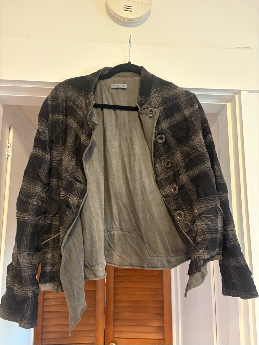 Plaid Utility Jacket in Black and Gray - Women's Casual Layering Coat